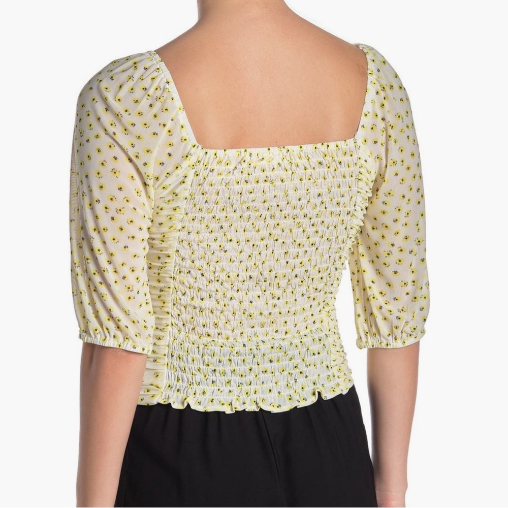 Yellow Printed Mesh Rouge Top - Picture 2 of 5